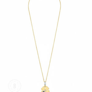 Kleeblatt Halskette Nazar Gold 585 – Glücks- & Schutzanhänger mit Nazar Auge und Zirkonia aus 14 Karat Gold, 14 × 14 mm, 2,30 g Gewicht, von BARTI Jewels & Diamonds auf weißem Hintergrund.
