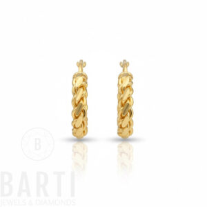 Burma Ohrringe Gold 585 – geflochtene Creolen aus 14 Karat Gold, 18 mm Durchmesser, 4,60 g Gewicht, Echtgoldschmuck von BARTI Jewels & Diamonds auf weißem Hintergrund.