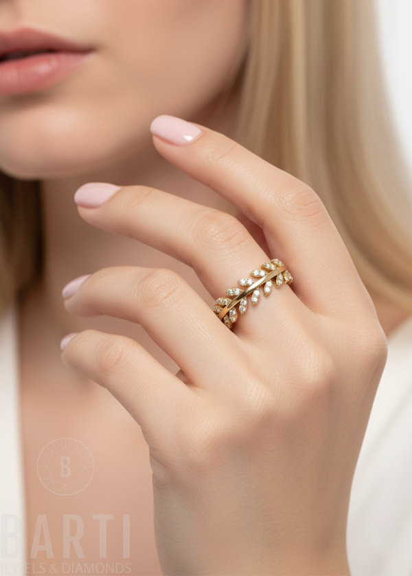 blattdesign ring 585 gelbgold zirkonia goldring damen barti jewels diamonds