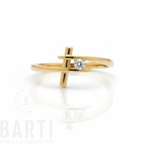 Solitärring 585 Gelbgold mit 0,10 ct Diamant – moderner Goldring im Querdesign von BARTI Jewels & Diamonds.