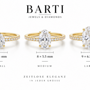 Ovalring 585 Gold mit 4×7 mm Zirkonia, Pavé-Schiene, 2 mm Breite, 2.80 g Gewicht, eleganter Goldring von BARTI Jewels & Diamonds, weißer Hintergrund.